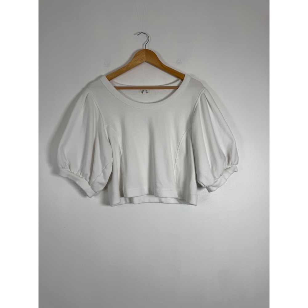 Coquette Aerie Womens XL Puff Sleeve Sweatshirt White Cropped Ribbed Side Panel